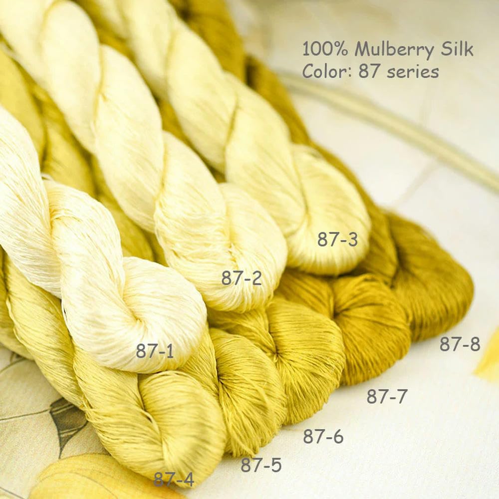Maulbeerseidenfaden, Stickgarn, Zahnseide, natürliche Seidenfäden, Garne, Creme, Beige, Gelb, Gold, Orange, Braun