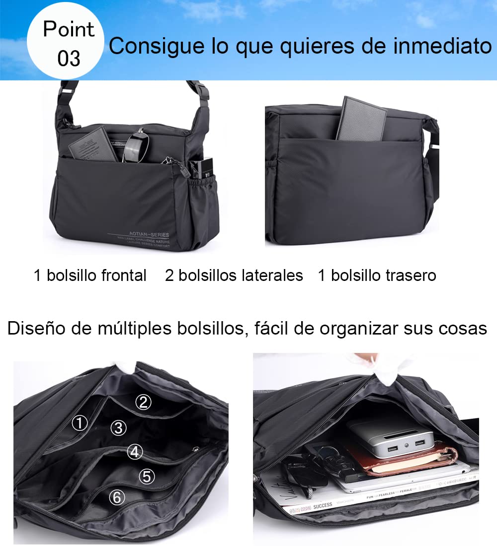 zhongningyifeng Bolso bandolera de nailon para hombre, impermeable, ligero, para viajes, trabajo al aire libre