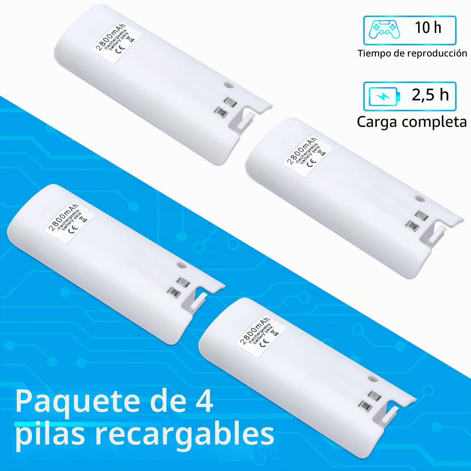 TechKen Paquete de 4 Estaciones de Carga de batería Recargable para Mando a Distancia Wii