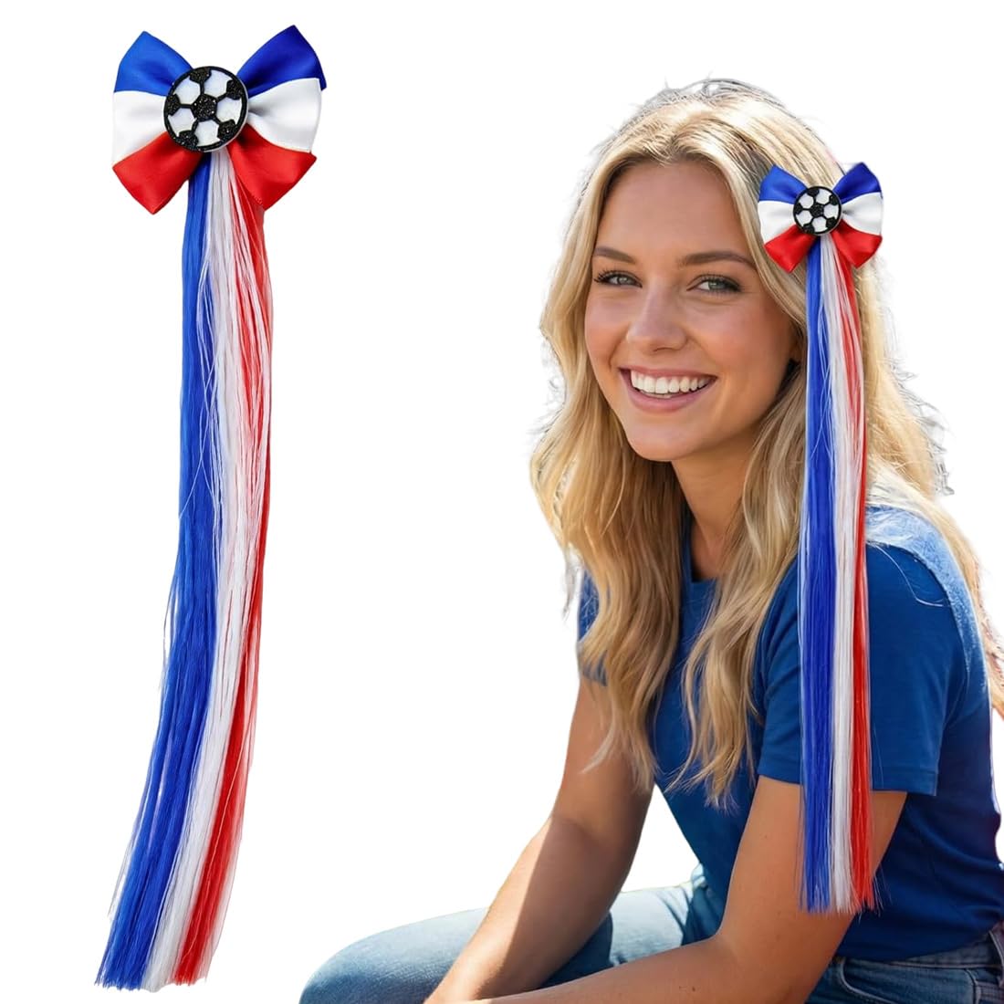 Accessoire Cheveux Fille Bleu Blanc Rouge Foot, Décoration Photo Supporters Football