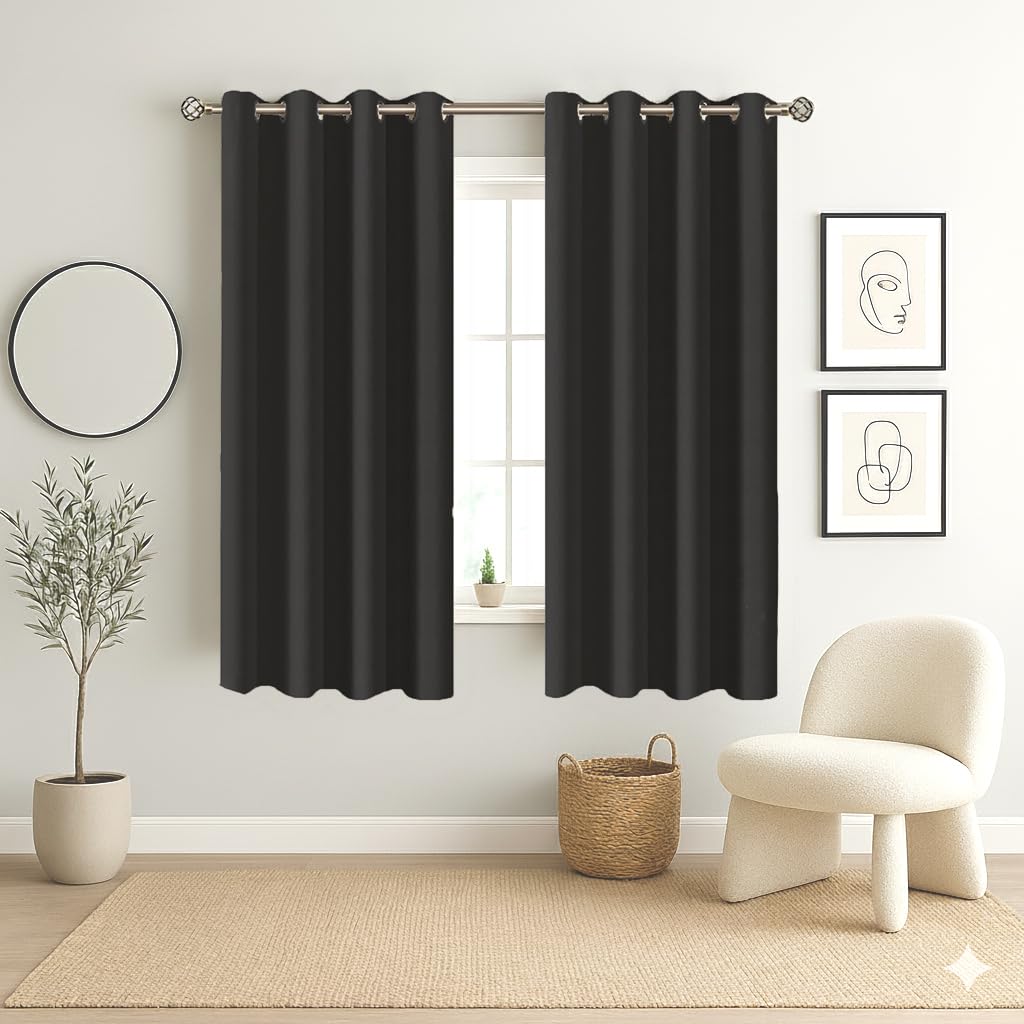 Homestan Blackout Window Curtains 5 Feet Long Set of 2, Black