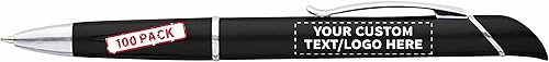 DISCOUNT PROMOS 100 bolígrafos de plástico Allende Twist con paquete de resaltadores, texto personalizable, logotipo, elegante, duradero, tinta
