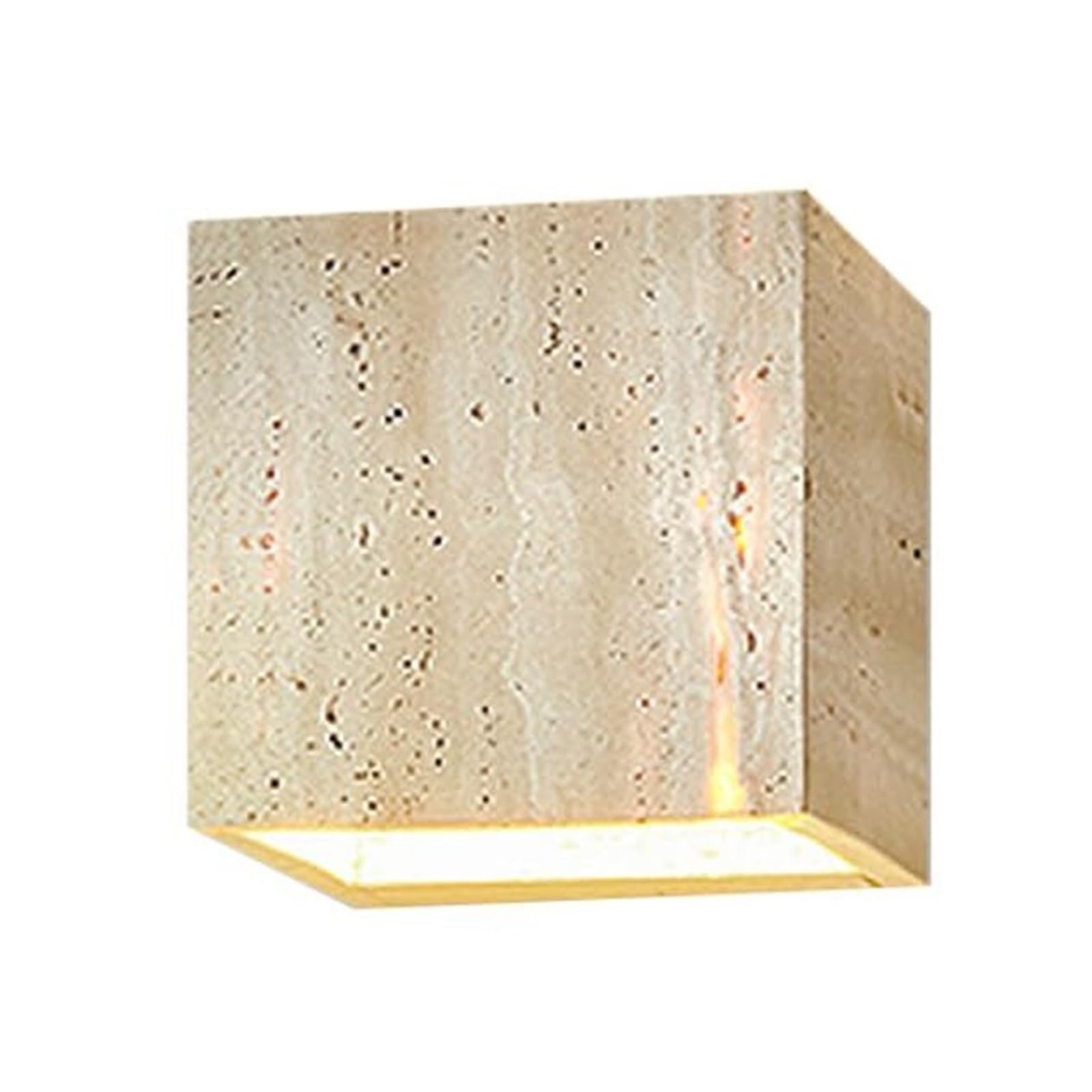 KHUKHU Stone Wall Sconce, Travertine Vintage Wall Lamp with Marble Shade, Retro Wall Light Fixture, Vanity Light, Wall Mounted Lamp for Bedroom Living Room,Hallway Entryway Bar Foyer(Square)