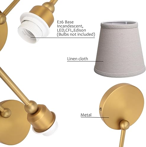 Miniatura 6 de Pathson Antique Linen Fabric Wall Sconces Set of 2, Hardwired Curved Arm Bathroom Vanity Light, Indoor Wall Decor Lamp for Living Room, Kitchen,