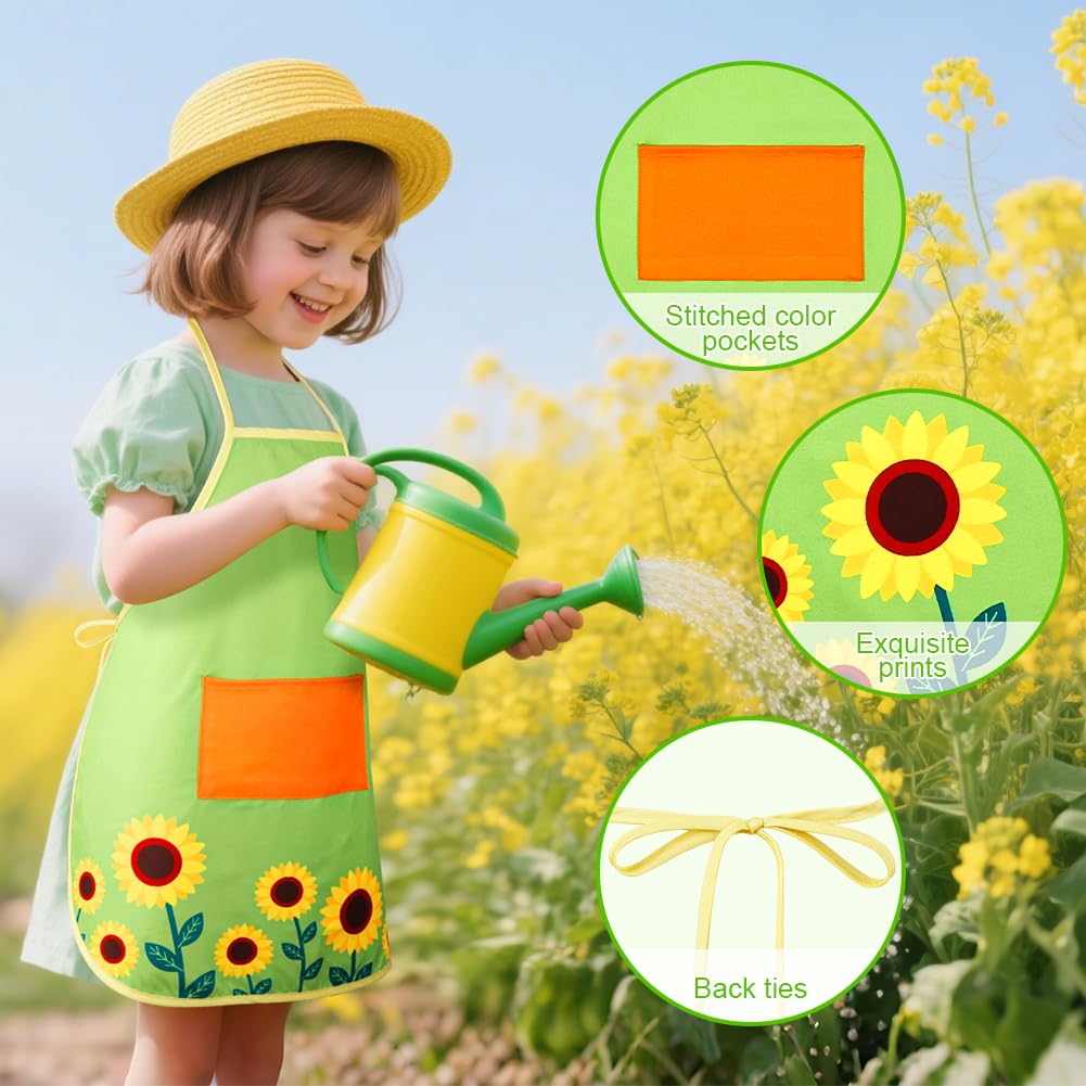 Alaoo Kids Art Aprons, Toddler Chef Bib Aprons with Pockets, Sunflower Print Children's Apron for Kids for Toddler Painting Baking Artist School Eating - Image 3