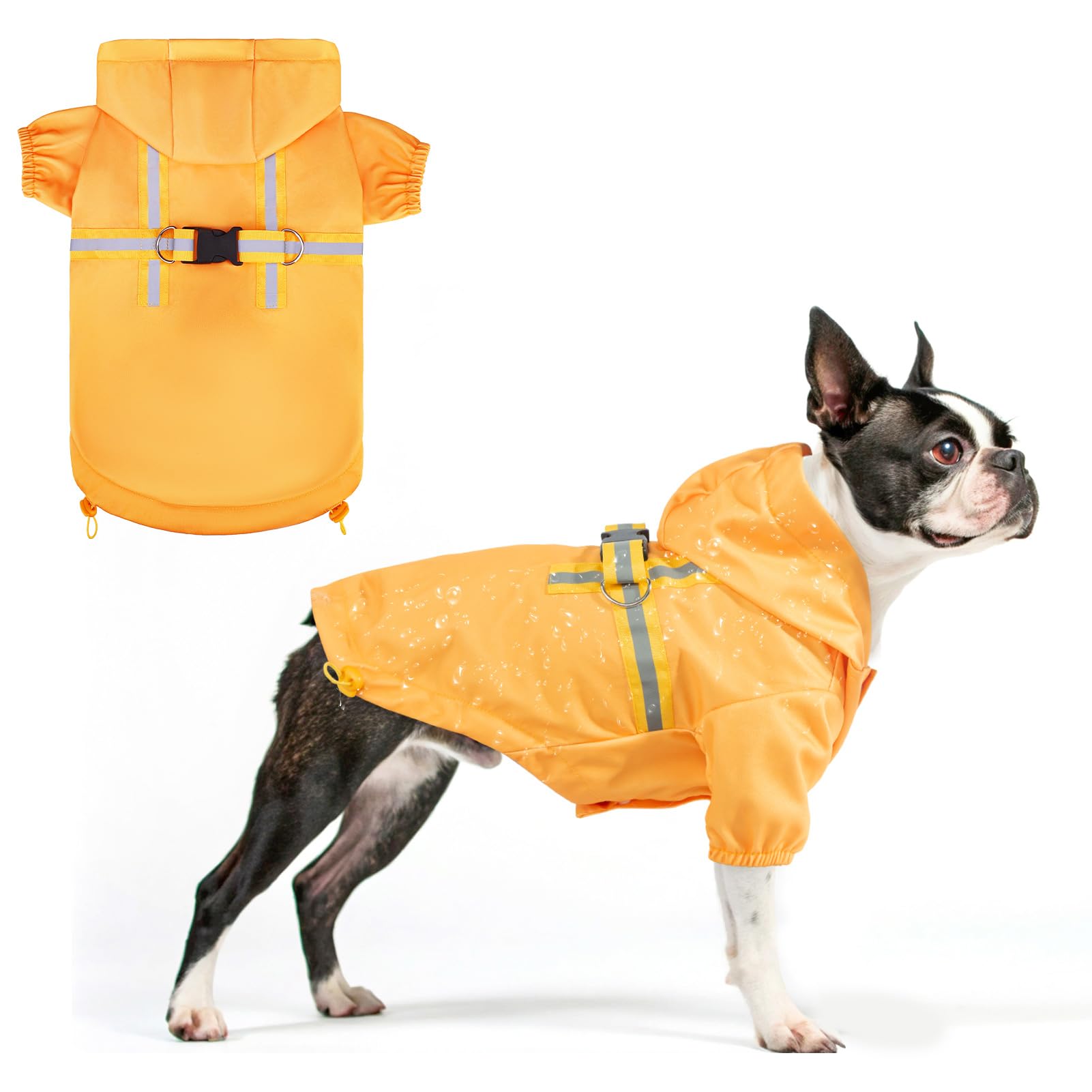 BEAUTYZOO Dog Raincoat with Harness Built-in for Small Medium Dogs and Puppies Boys Girls, Dog Rain Jacket Hooded Slicker Poncho Waterproof Reflective