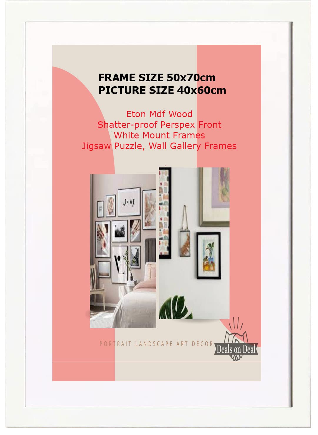 DEALS ON DEAL Poster frames 50x70cm with Mount for 40x60cm | Clear Acrylic Solid Wooden Picture Frames | Jigsaw Puzzle Wall Décor display Horizontally or Vertically