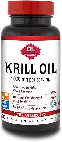 Olympian Labs Aceite de krill antártico, cápsulas de 1000 mg con astaxantina, omega-3, EPA, DHA, inmune, apoyo articular y cerebral, 60 cápsulas