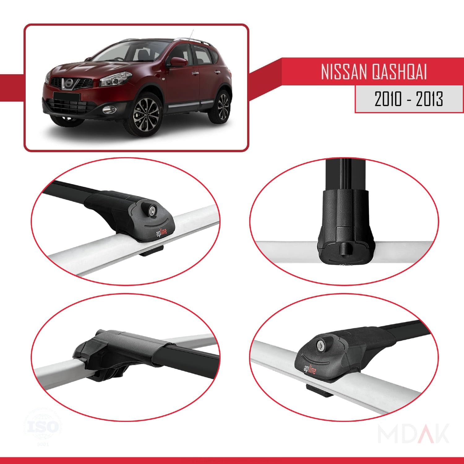 Barre Tetto Per Nissan Qashqai J10 2010-2013 - Portapacchi In Alluminio Nero, 2 Barre, Modello ACE-1 - Foto 2