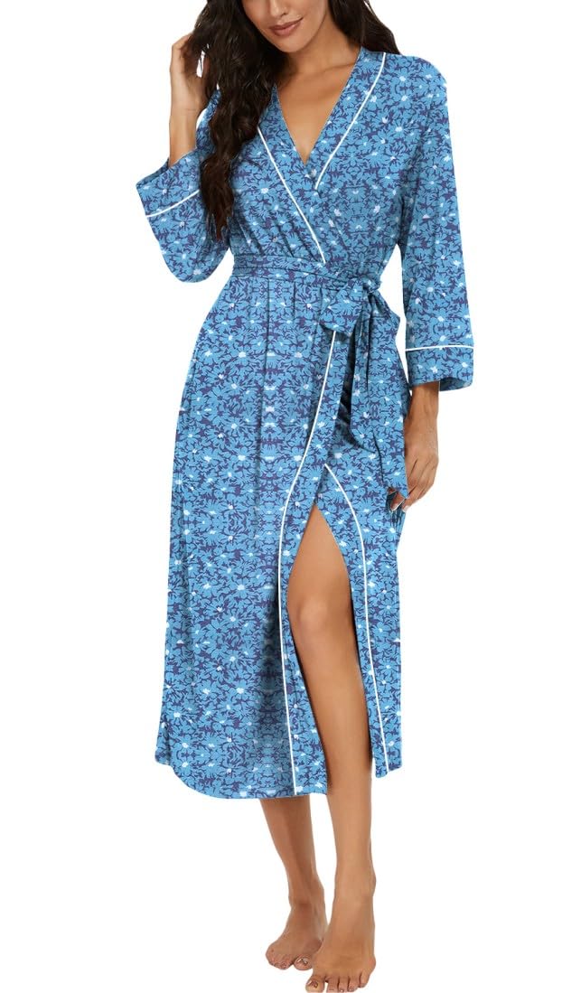 PrinStory Women Dressing Gowns Causal Kimono Robes Long Bathrobe Soft Womens 3/4 Sleeve Ladies Loungewear — view 24