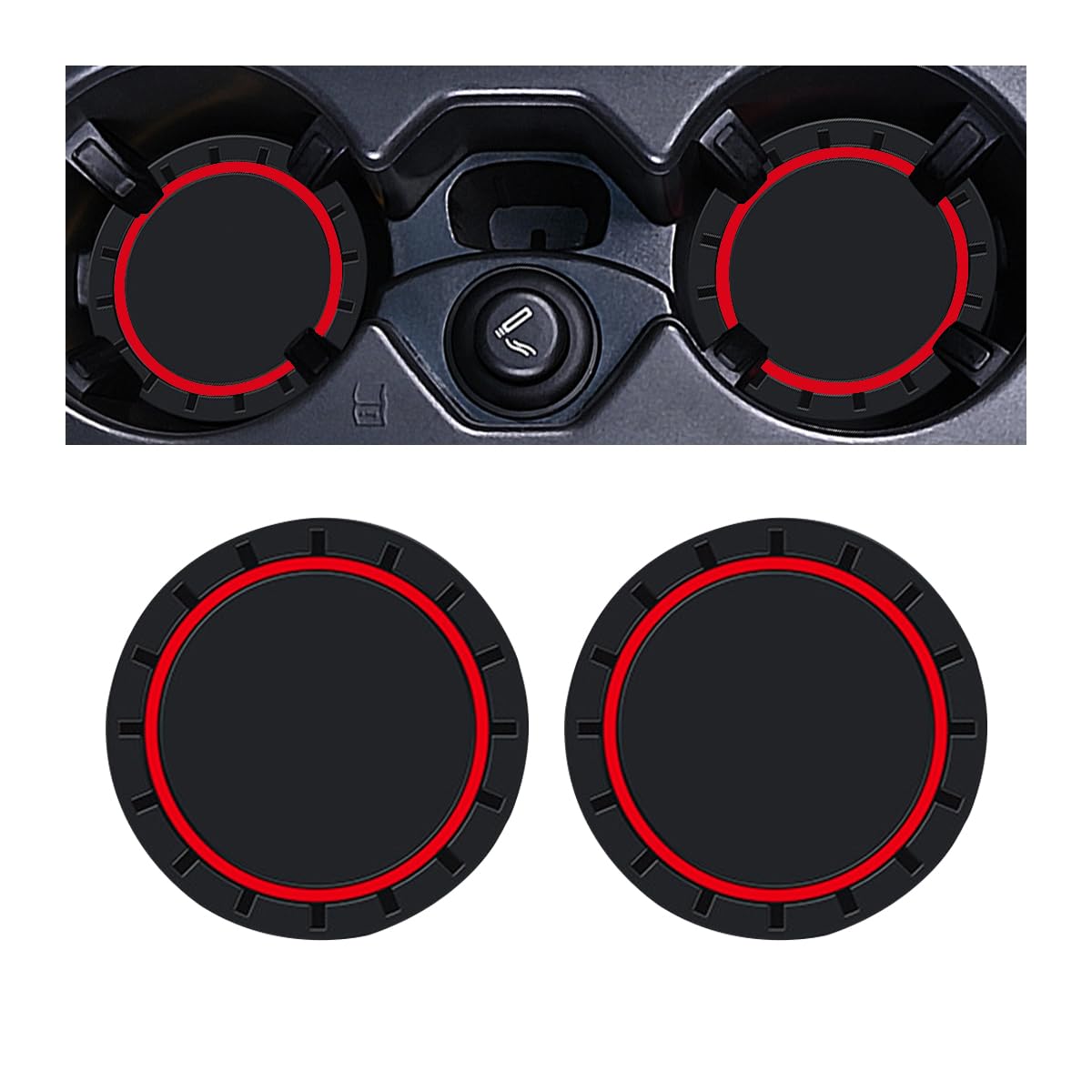2 Pieces Car Interior Anti Slip Cup Holder Mats, Silicone Anti Slip Car Cup Holder Mats for Men Women Teenagers, Universal Vehicle Auto Insert Cup Mat for Interior Accessorie(Red)