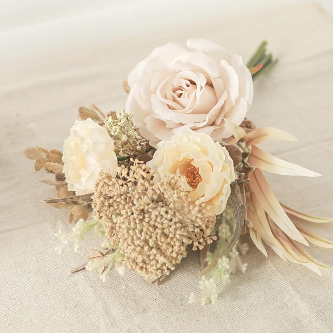 Pivoines et roses de champagne artificielles pour bouquet de mariée