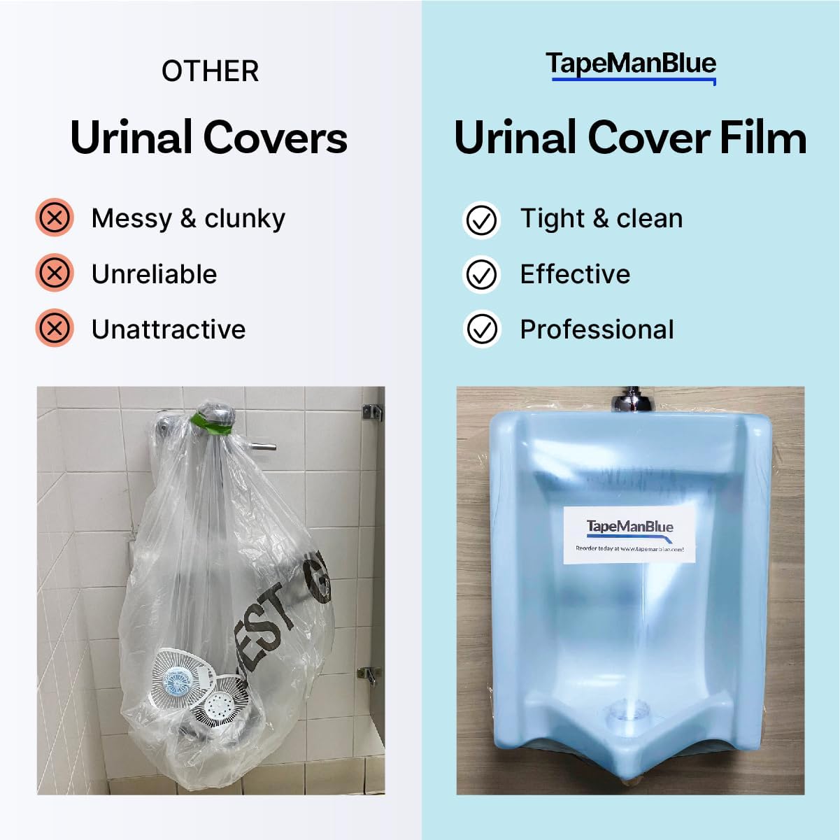 Toilet Wrap | Blue, Out-of-Order Urinal Cover Film | Made in USA | Used to Cover Urinals for Social Distancing & Maintenance