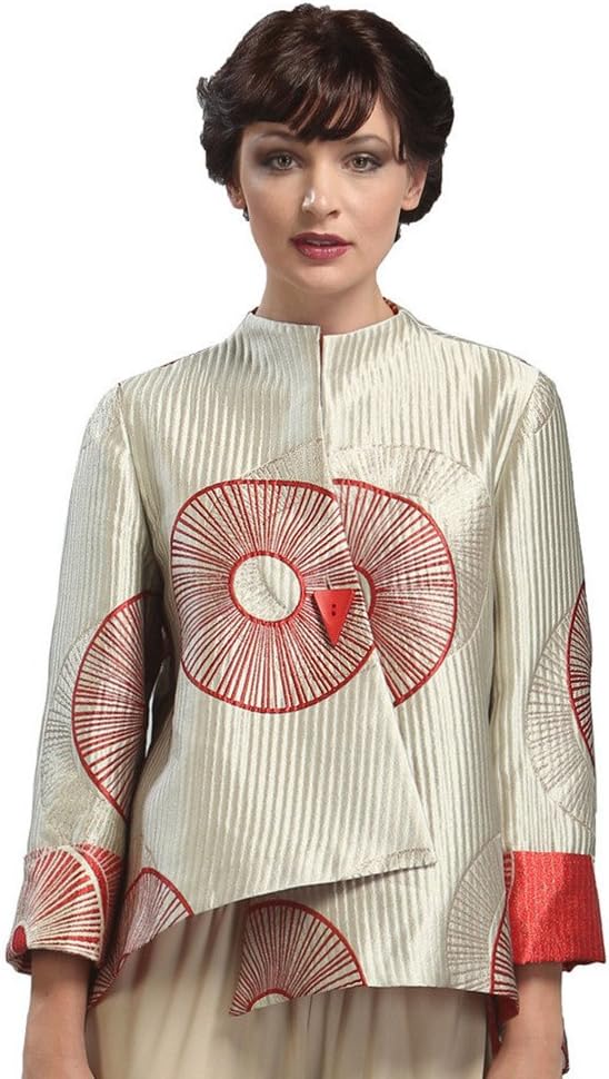 IC Collection, Beautiful Pinwheel Asymmetrical Jacket Red 1479J