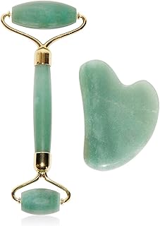 أسطوانة اليشم للوجه مجموعة مدلك بحجر المقاوم للشيخوخة أسطواني مع أداة Gua Sha Sc والعين والرقبة والتخسيس والشد من اشنا أخضر