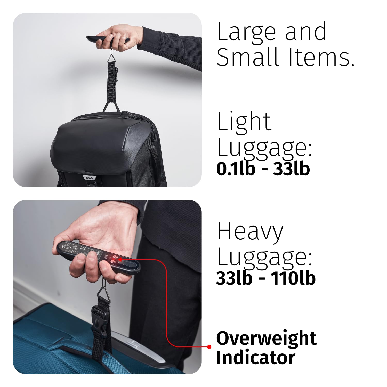 Slide Innovations Báscula digital de equipaje, báscula portátil para colgar equipaje con asa, batería incluida, ideal para maletas, equipaje y bolsas