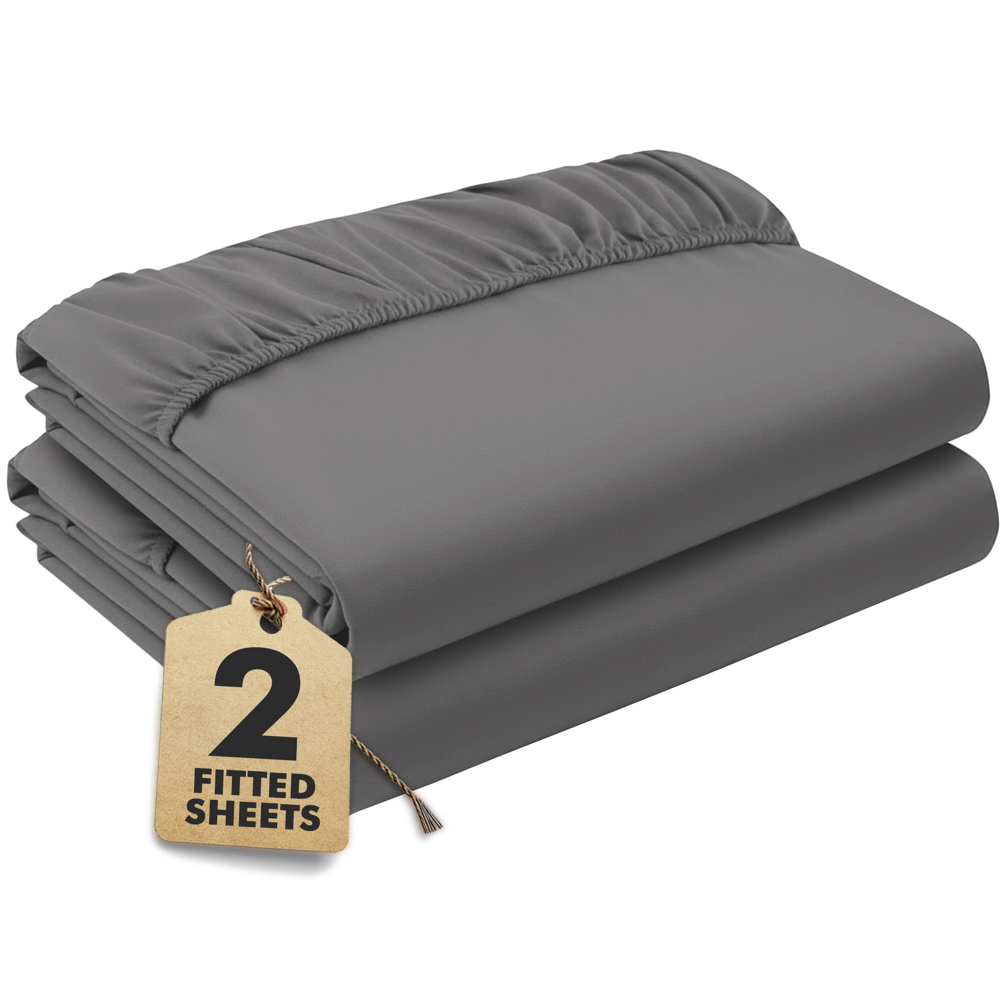 Grey Fitted Sheet Super King Beds (180×200 cm, Deep 35 cm) – Pack of 2 Soft Microfibre Elasticated Cover – Breathable, Durable & Easy Care Bottom Sheet