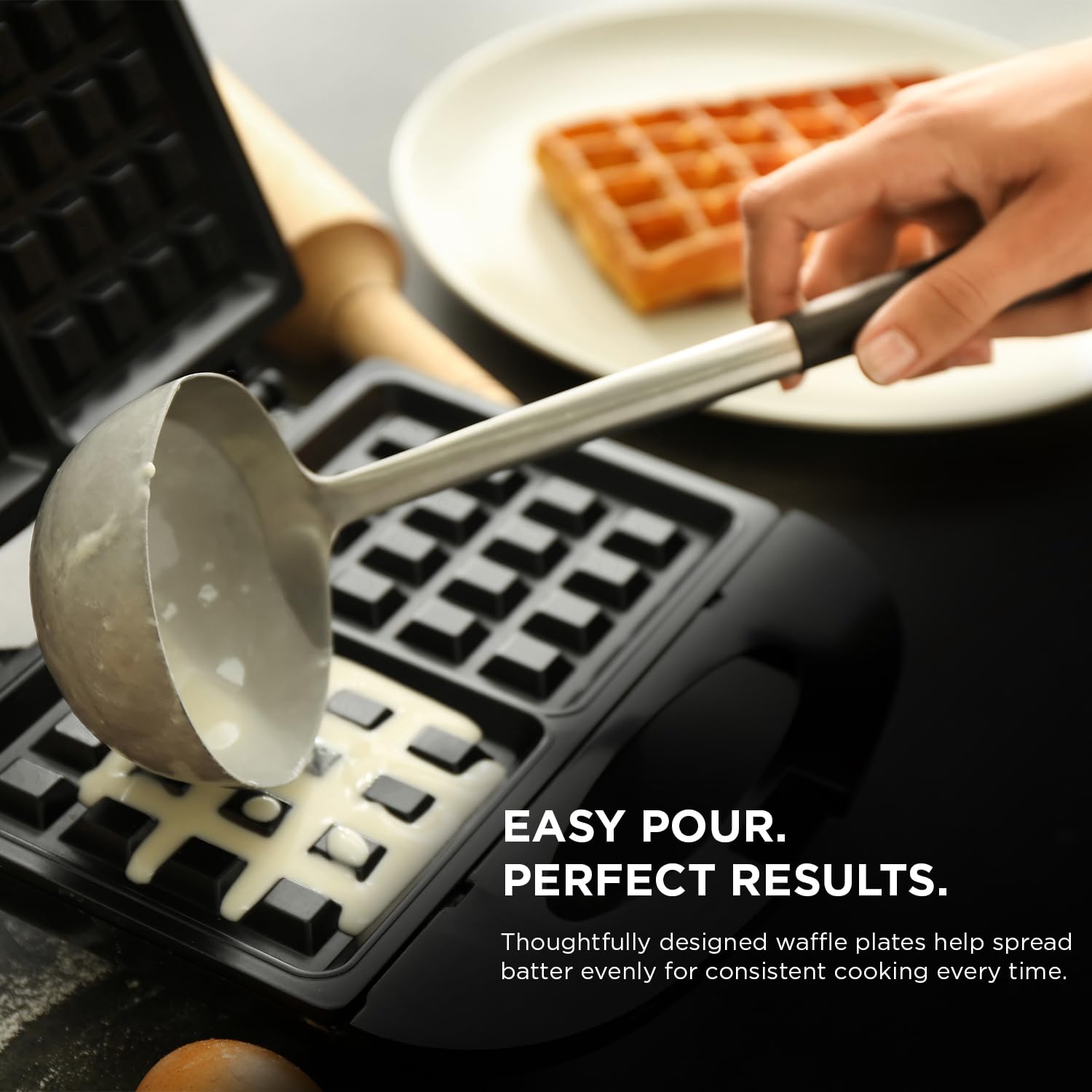 Glen Electric Waffle Maker for Home 750W | Cool Touch Waffle Maker with Non-Stick Coating Plates | Thermostat Control | Compact Vertical Storage | Black (3024WMBL) 3
