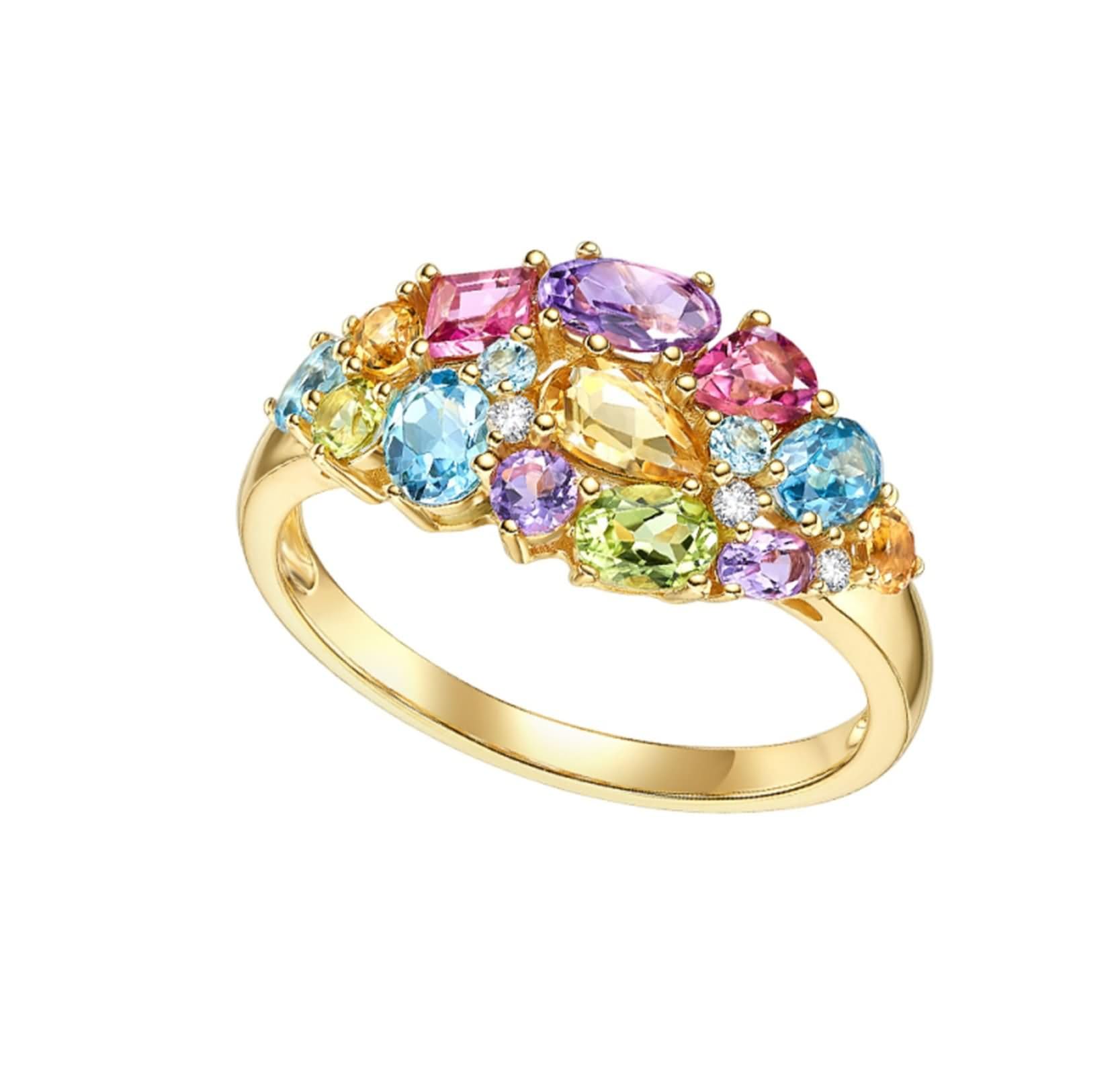 Anillos de Compromiso Oro de 9 Kilates / 14 Kilates / 18 Kilates Mujer, Geométrico con Piedras Preciosas Colorida de 1,65 ct, Anillos Boda Mujer Oro Amarillo