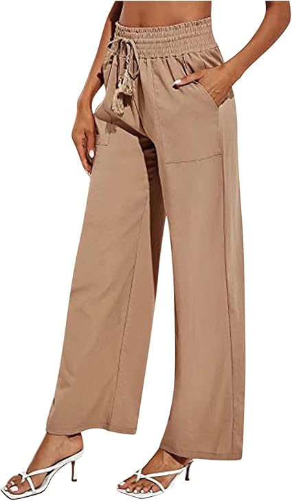 Womens Cotton Linen Wide Leg Pants 