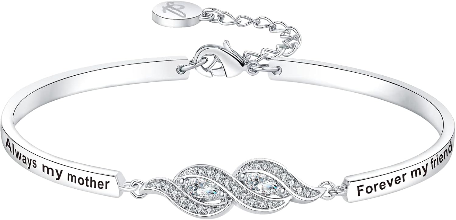 Mother's Day ‘Badass Mom’ Gifts, Engraved ‘Always My Mother/Godmother Forever My Friend’ Bangle Bracelet, ‘Mother Son Forever Love’ Women Jewelry, Christmas Birthday Presents from Daughter