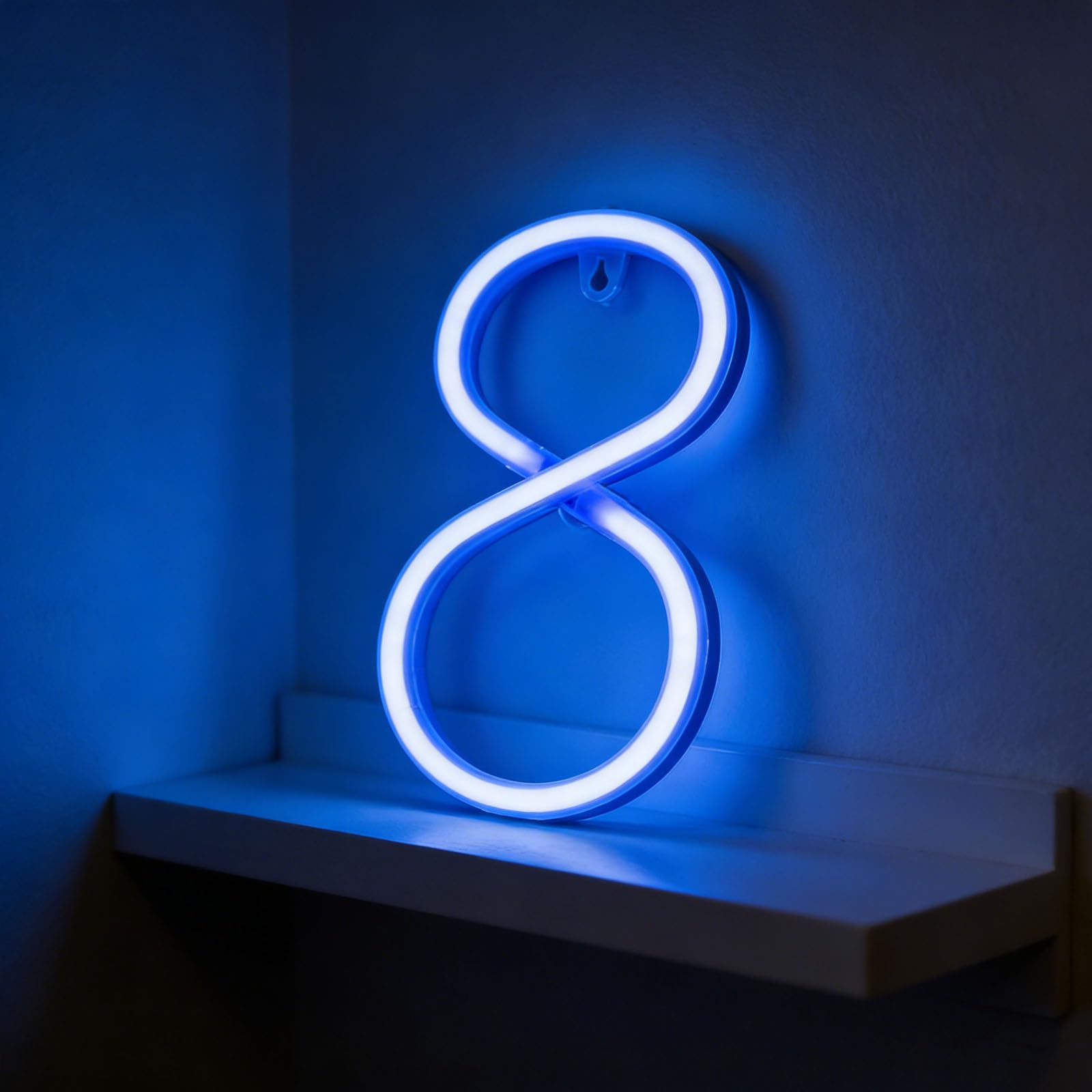 shulovehua Blue Neon Letter Sign - Battery/USB Powered LED Alphabet Neon Art Lights for Wedding, Birthday, Christmas, Home Bar Cafe Ambiance Study Room Decor TikTok Videos Holiday Events (Number 8) — image 1