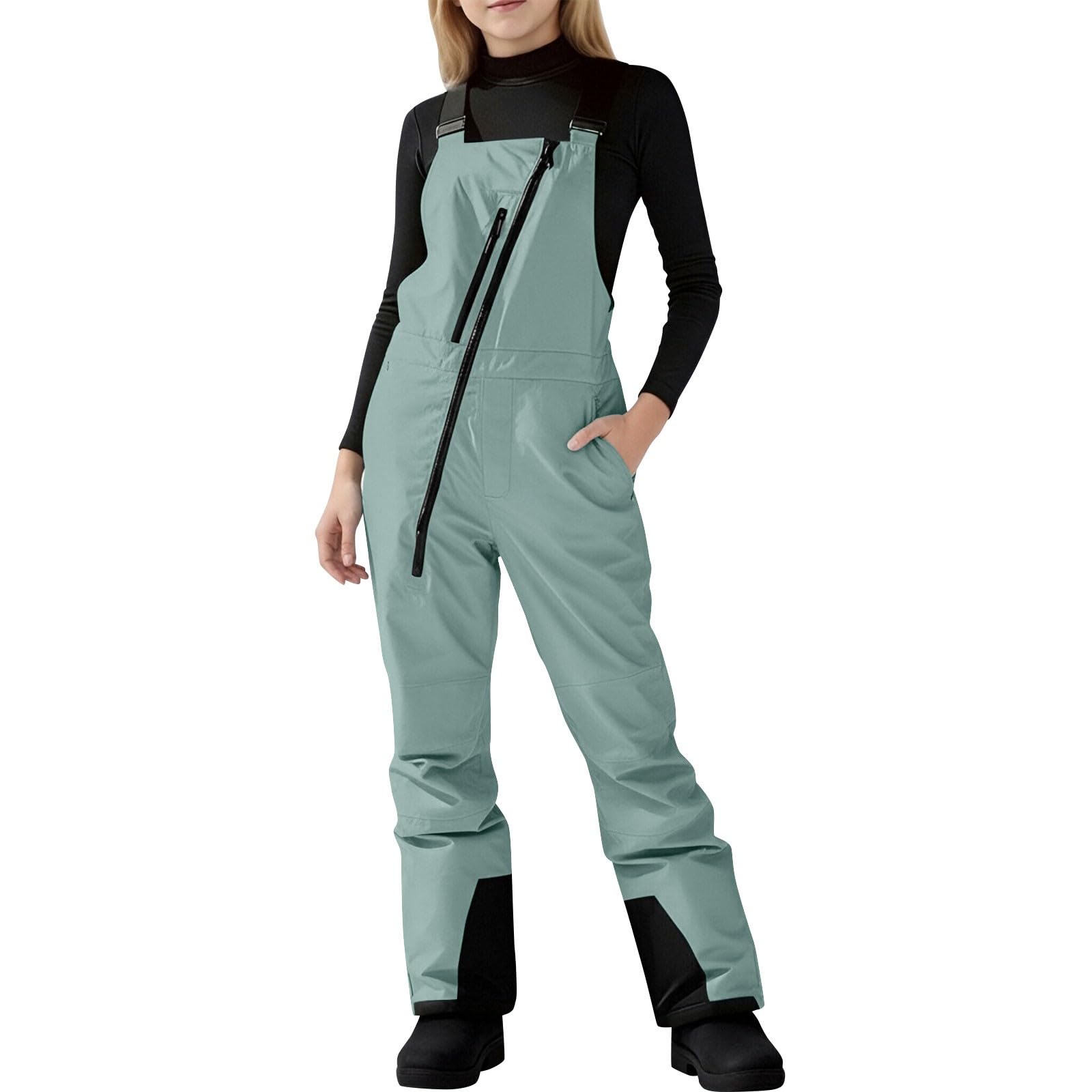 Skihose Kinder Schneehose Wasserdicht Snowboardhose Overalls Verstellbarer Riemen Zip Ski Latzhose Atmungsaktiv Thermohose Warm Winterhose