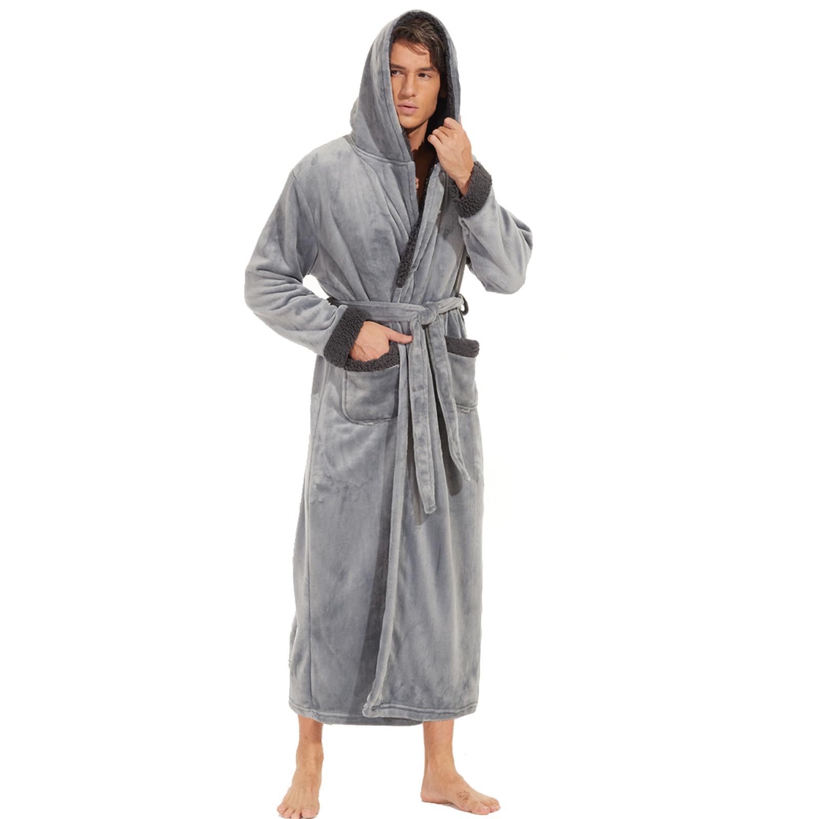 ccko Mens Robe with Hood, Big and Tall Warm Soft Plush Robes for Men, Men's Bathrobe with Pockets for Spa Bath Shower