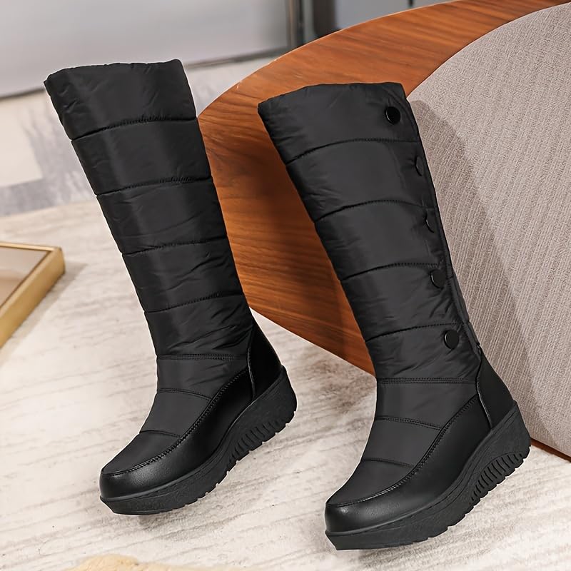 Women's Fashion Solid Color High Calf Snow Boots, Soft Versatile Winter Warm Boots, Non-slip Thick Bottom Outdoor Shoes2