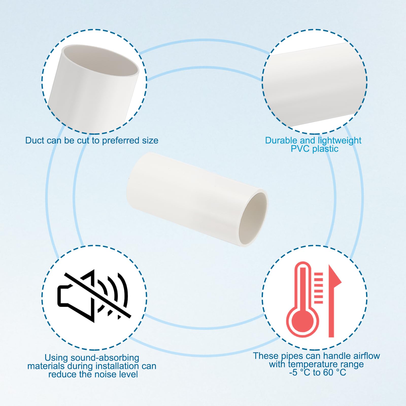PATIKIL 1.6" Inch Round Ventilation Duct, 4" Inch Long Plastic Pipe Replacement Supply Heating Cooling Ventilation AC System, 2 Pcs - Image 3