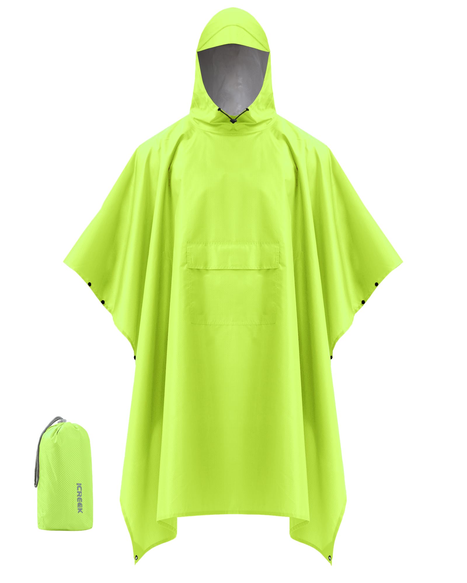 iCreek Hooded Rain Poncho Packable Waterproof Unisex Raincoat with Pocket