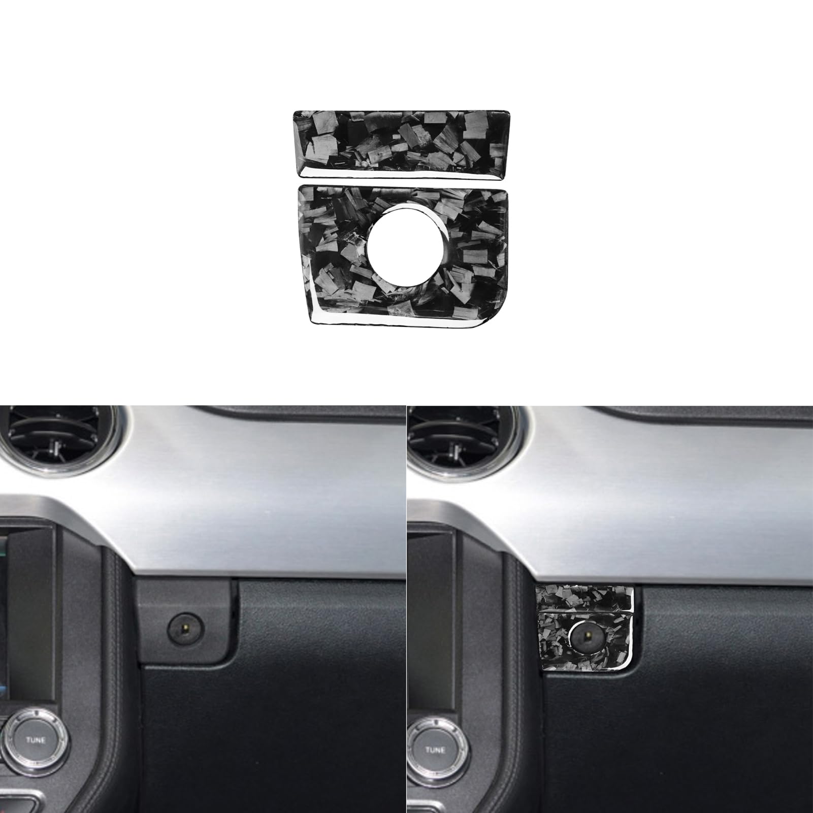 Car Co-Pilot Glove Storage Box Panel Keyhole Switch Cover Trim Trim Sticker Glossy Black Forged Carbon Fiber Decoration Compatible with Ford Mustang 2015-2020 Auto Interior Accessories