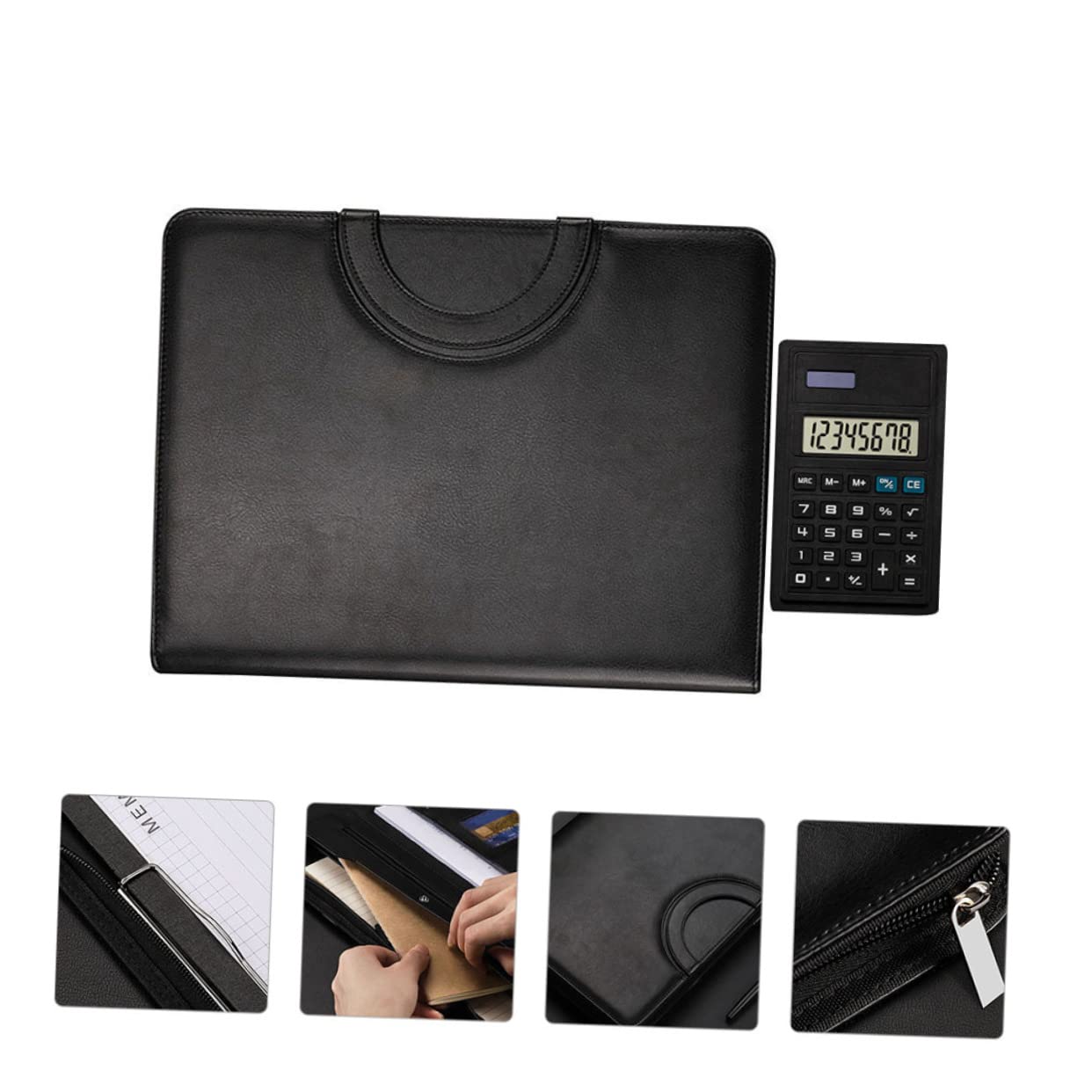 Cartella Portadocumenti con Zip A4 in Pu, Formato Grande | Include Blocco Note A4 e Calcolatrice 8 Cifre, Nero Professionale, per Colloqui e Riunioni
