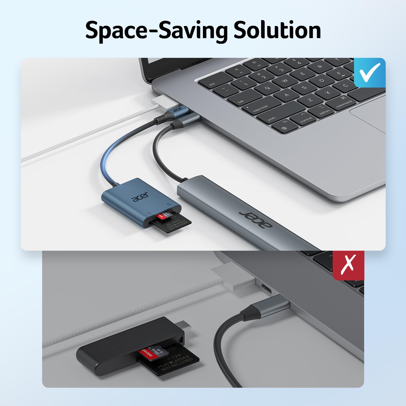 Acer USB-C SD Card Reader, High Speed Type-C Micro SD Card Adapter, USBC External Memory Card Reader SDXC, Micro SDXC Card, Compatible with MacBook Pro/Air, Acer Laptop, iPhone 16, Camera - Blue — view 4