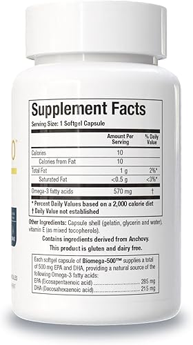 Miniatura 7 de BIOTICS Research Biomega 500 Omega 3 Suplemento de aceite de pescado, aceite de pescado altamente concentrado con EPADHA, ácidos grasos Omega 3,