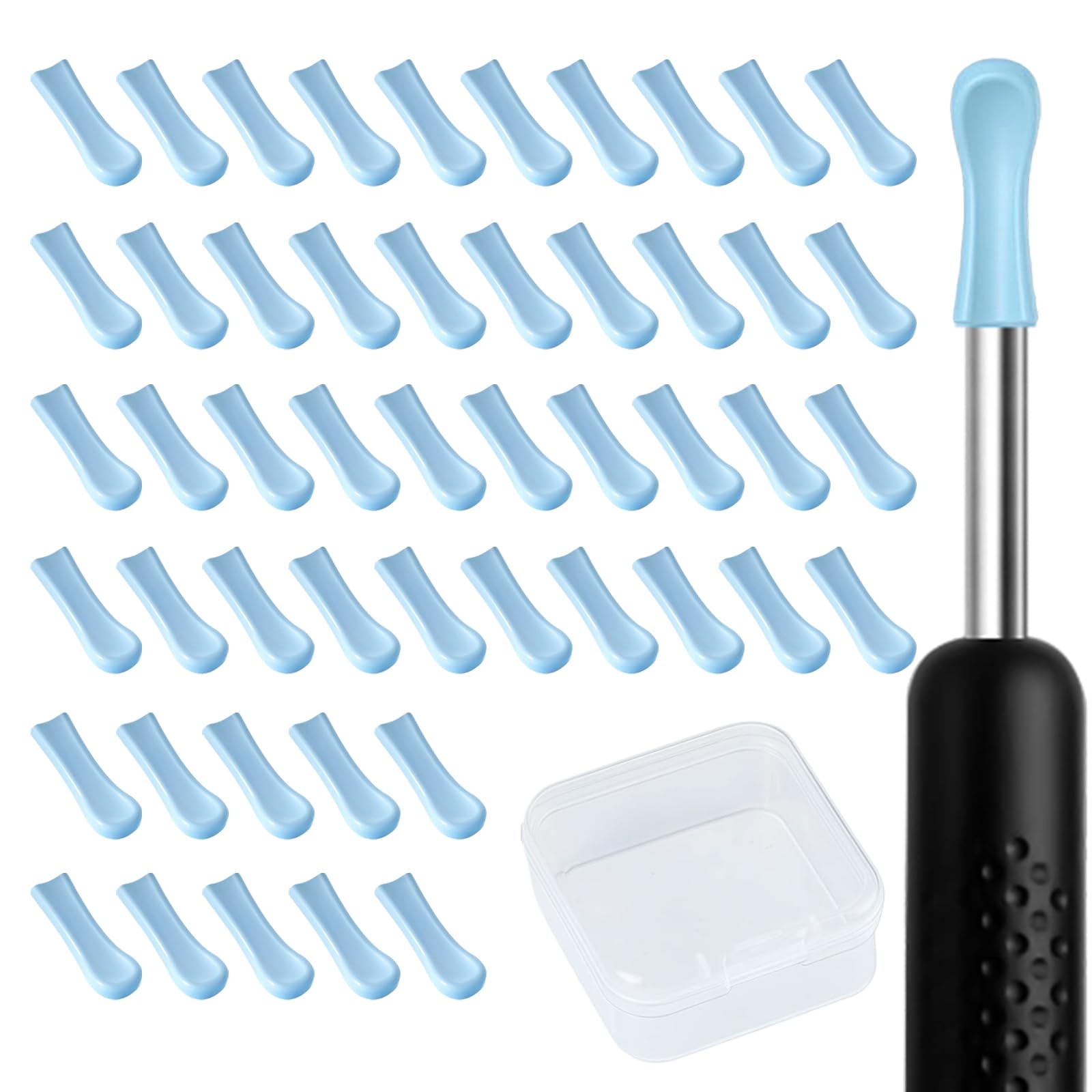 50 Pièces Embouts De Rechange Pour Nettoyeur D'oreille, Têtes de Nettoyeur Oreille en Silicone, Remplacement de Cuillère D'oreille en Silicone pour Otoscope D'élimination du Cérumen