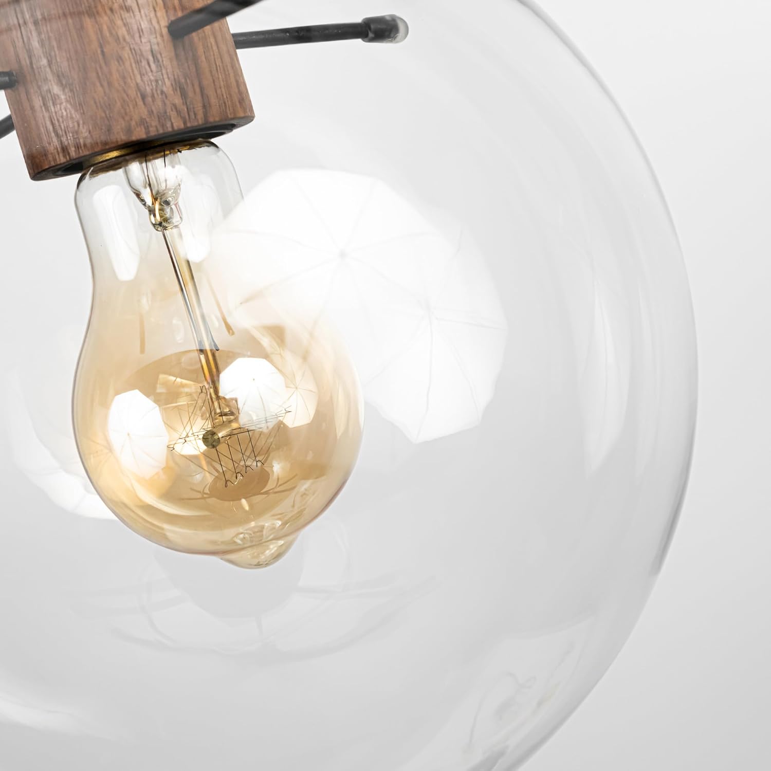 AUTO Adjustable Height H-Type Track Lighting Pendants with Modern Clear Glass Globe Shape Hand-Made Shade,3-Lights 4ft Cord Wood Finished E26 Socket Restaurant for Rent Room Customizable