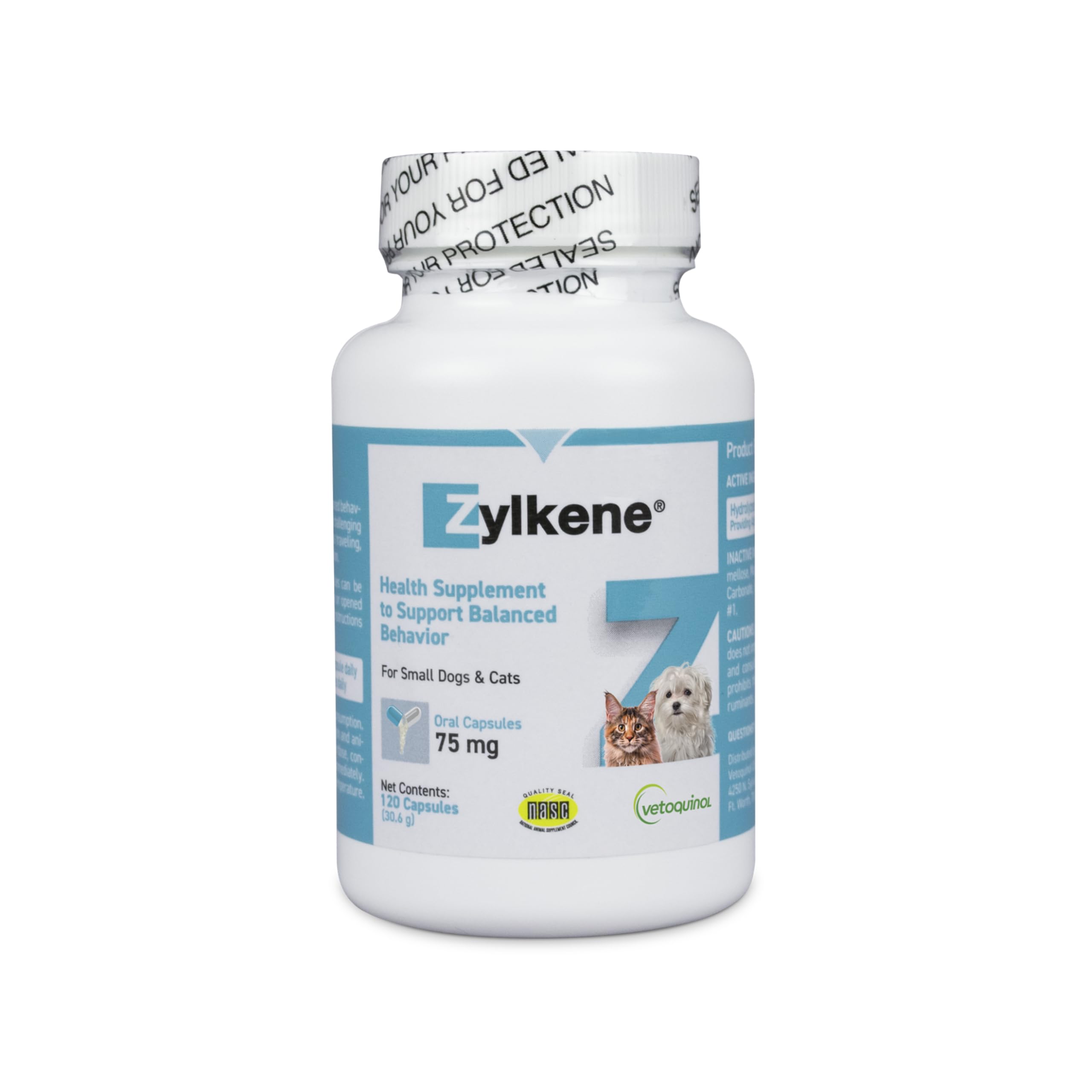 Vetoquinol Zylkene Calming Support Supplement for Small Dogs and Cats, Helps Promote Relaxation and Reduce External Stress Factors, Daily Behavioral Support and Anxiety Relief for Dogs and Cats, 75mg