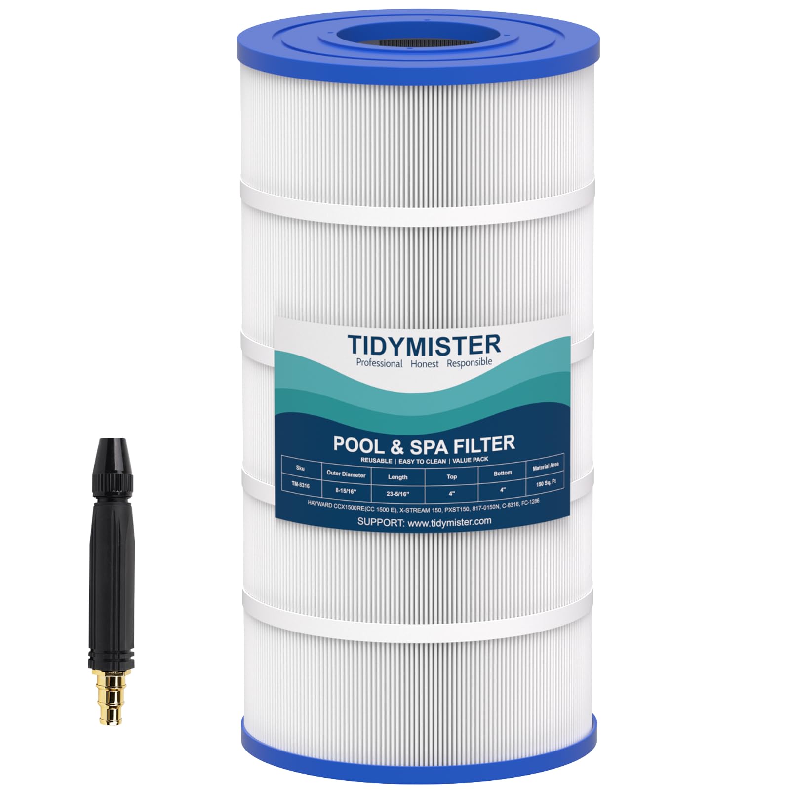 TidyMister Advanced TM-8316 PA150 Lot de 2 cartouches filtrantes de piscine compatibles avec C-8316,CX150XRE, SwimClear C150S, cs150e, C-8316, PA150S, 150 m²