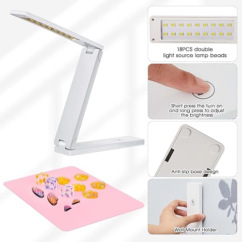 Miniatura 5 de VIHOSE Luz UV para curado de resina, luz de resina UV plegable con 18 cuentas de lámpara, lámpara UV grande con almohadilla de silicona para moldes