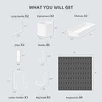 Vista 3 de VUSIGN Kit de organizador de pared combinado de tablero de clavijas, 4 piezas de tableros de clavijas y 17 accesorios modulares para colgar, kit