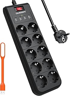 Gesponserte Anzeige – 4 USB Steckdosenleiste 10-Fach Mehrfachsteckdose mit Schalter, Überspannungsschutz 4000W 16A Verteil...