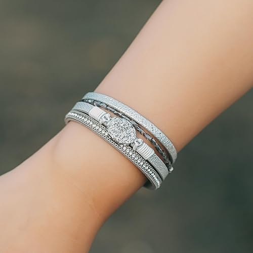 Miniatura 2 de FANCY SHINY - Pulsera de cuero de estilo bohemio con cierre magnético y cuentas de cristal, regalo para mujeres, adolescentes y niñas