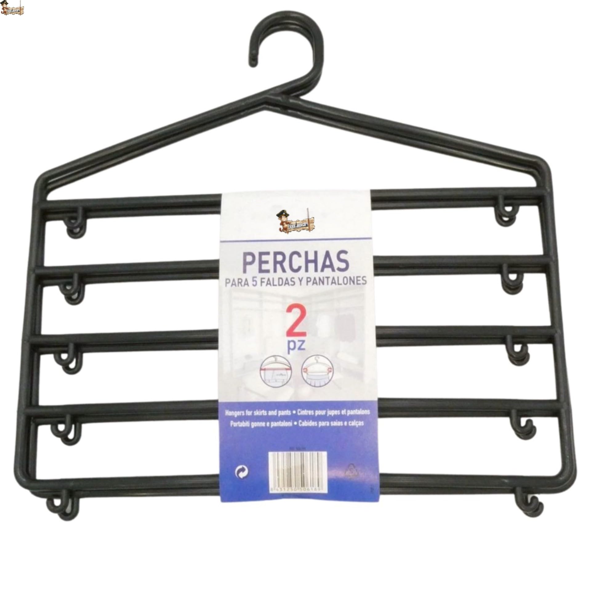 BricoLoco.com Appendiabiti multiplo 5 in 1 per pantaloni, gonne, vestiti, vestiti. Confezione da 2 pezzi. !!! Organizer per armadietto. Multifunzionale. Multipantalone. Ordine e risparmio di spazio