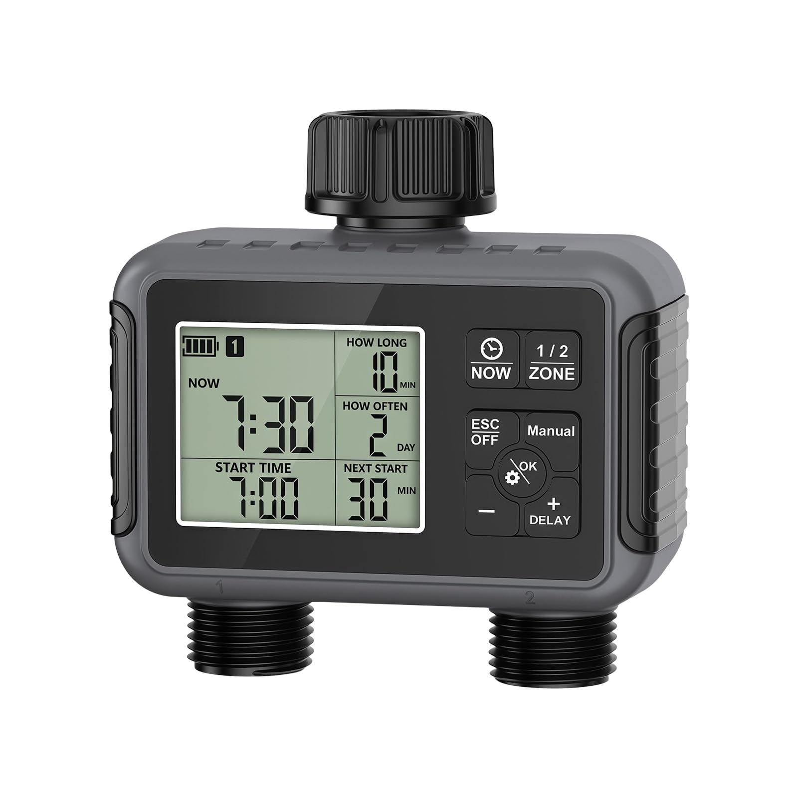 Automatic Garden Water Timer Double Outlet Sprinkler Controller with Rain Delay and Manual Mode for Outdoor Watering LCD Display Water Timer