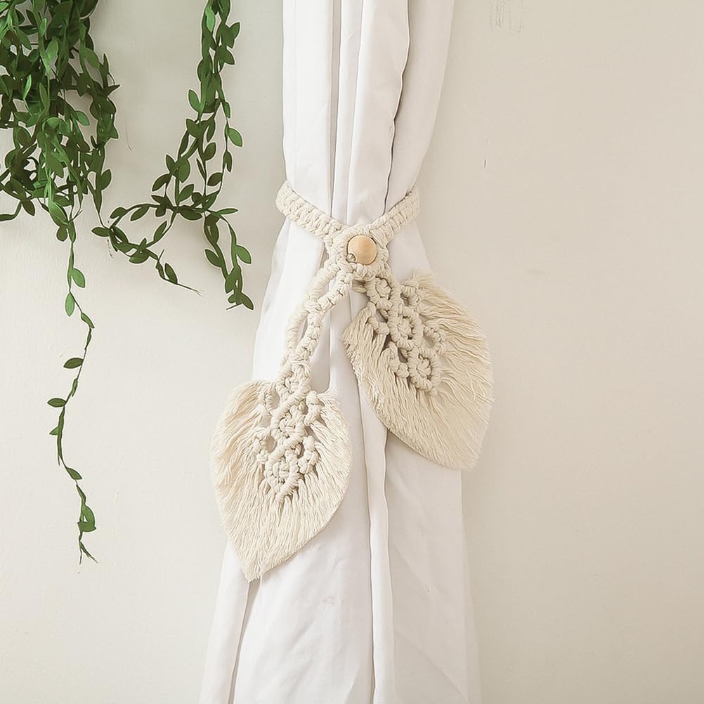 4PCS Boho macramé Rideau embrasses Feuille Pompon Design tissé à la Main Corde de Coton Ferme Rideau Attacher Dos Supports,4pack