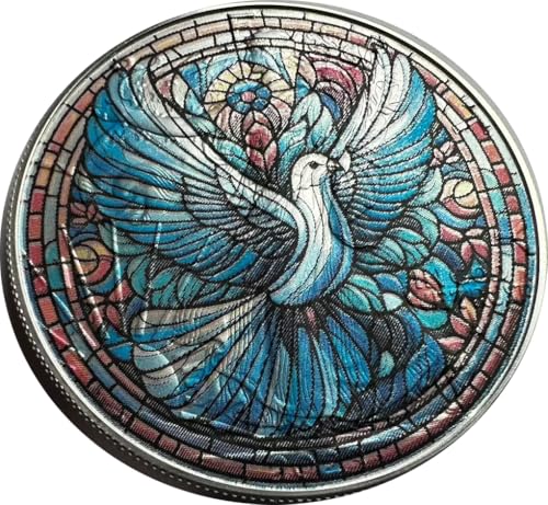 Collectible Dove of Peace American Silver Eagle Coin, Stained Glass Design Gift