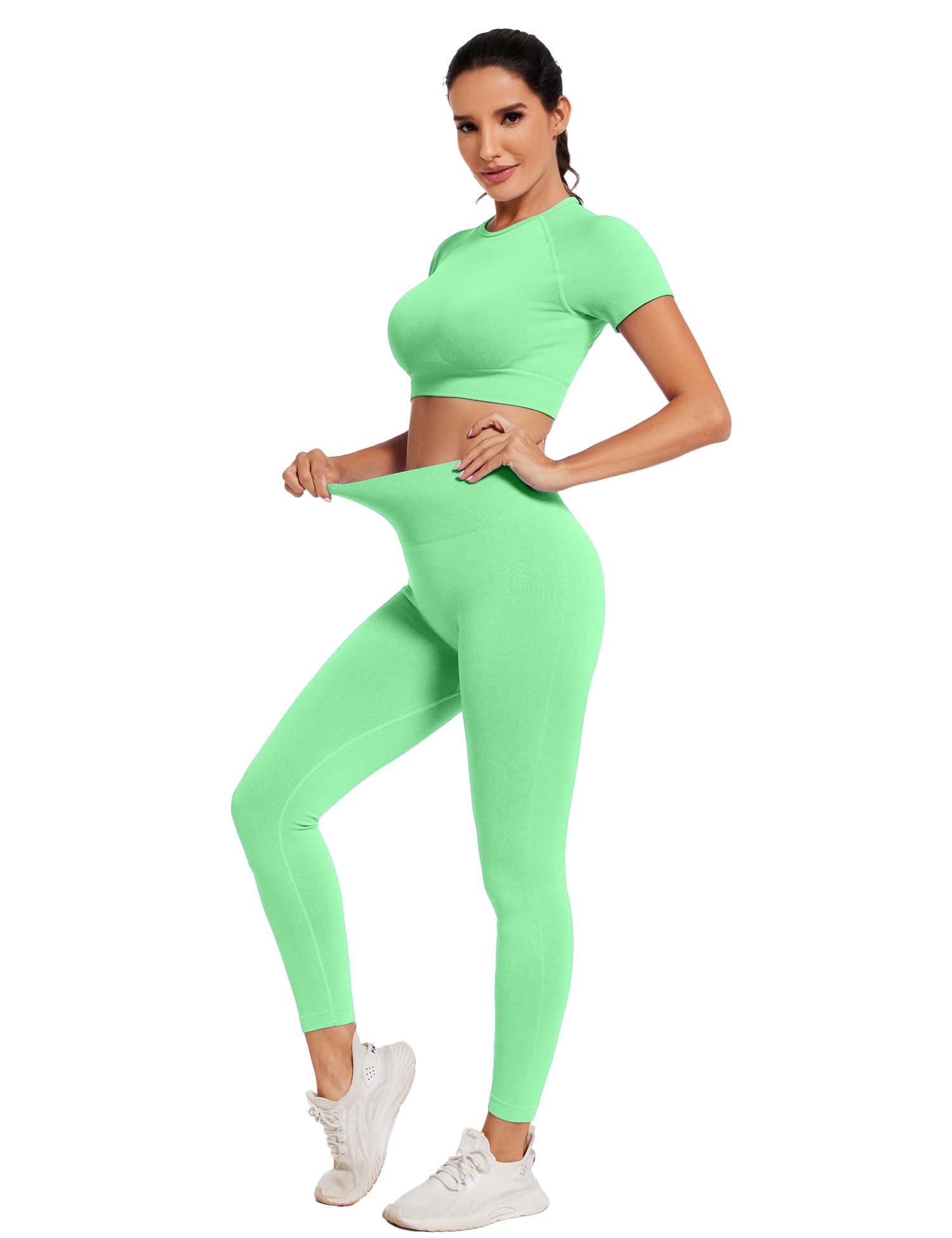 HANERDUN 2 PCS Vêtement de Sport pour Femme Ensembles Soutien-Gorge Sport Legging Taille Haute Shorts Fitness Dans Couture Sportswear de Yoga