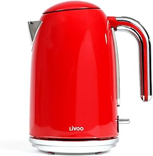 Czajnik elektryczny w stylu retro, 1,7 l, bezprzewodowy, 2200 W, ze stali nierdzewnej, wskaźnik poziomu wody, zabezpieczenie przed przegrzaniem, automatyczne wyłączanie, podstawa obrotowa o 360°)