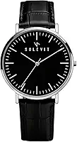 Relógio Masculino Solevit Legado 41mm Ultrafino 6,5mm Presente Dia dos Namorados Pulseira Couro Preto Caixa Cor Prata Quartzo Japonês Slim Elegante